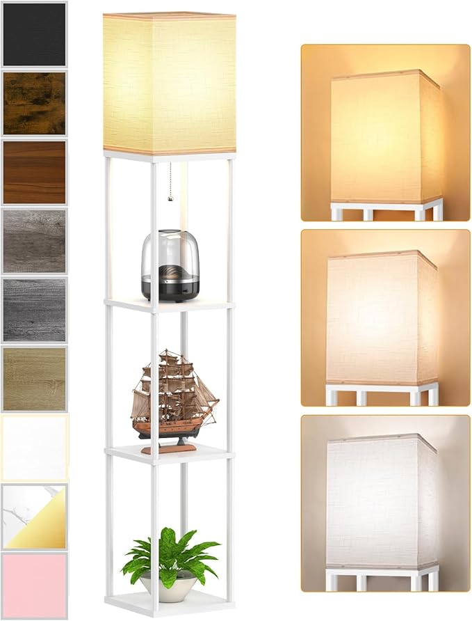 Floor Lamp with Shelves for Living Room White, Shelf Floor Lamp with 3 CCT LED by PARTPHONER