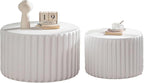 46.46'' White Round Coffee Table Set of 2, Modern Circle Fluted Drum Nesting - Image 7