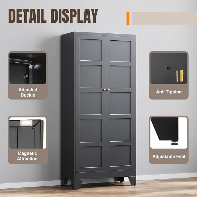 Yizosh Metal Pantry Cabinet, - Image 4