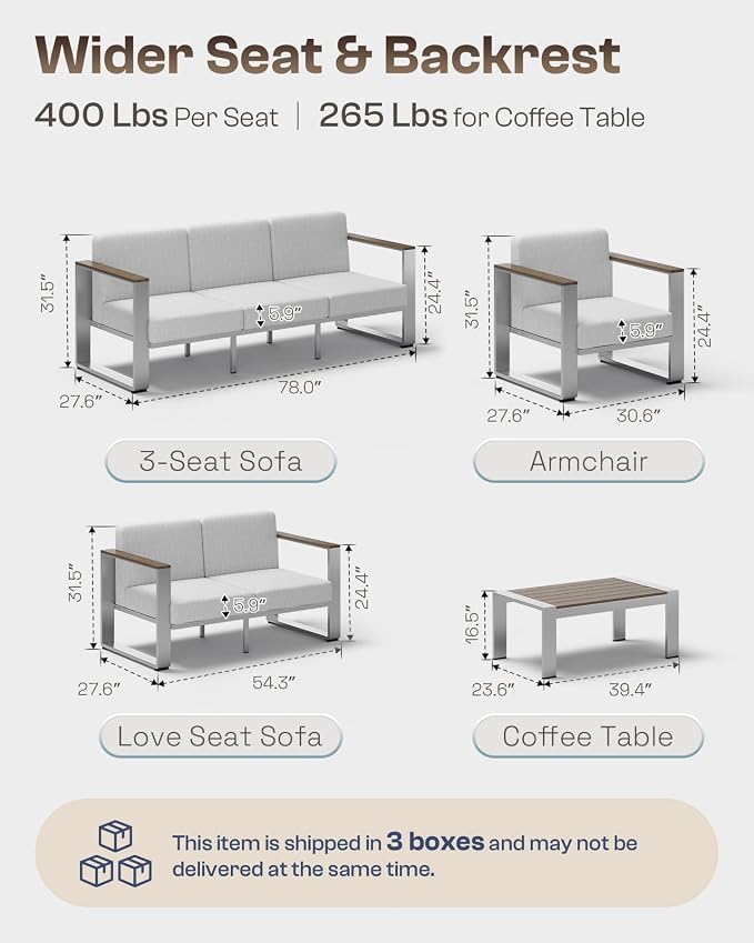 2 Pieces Outdoor Aluminum Armchair, Modern Patio Patio Furniture - Image 7