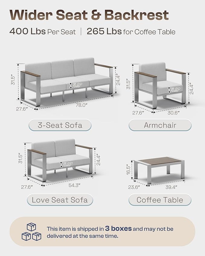 Aluminum Outdoor Furniture Set, 4 Seats Outdoor Patio Conversation Sets - Image 6