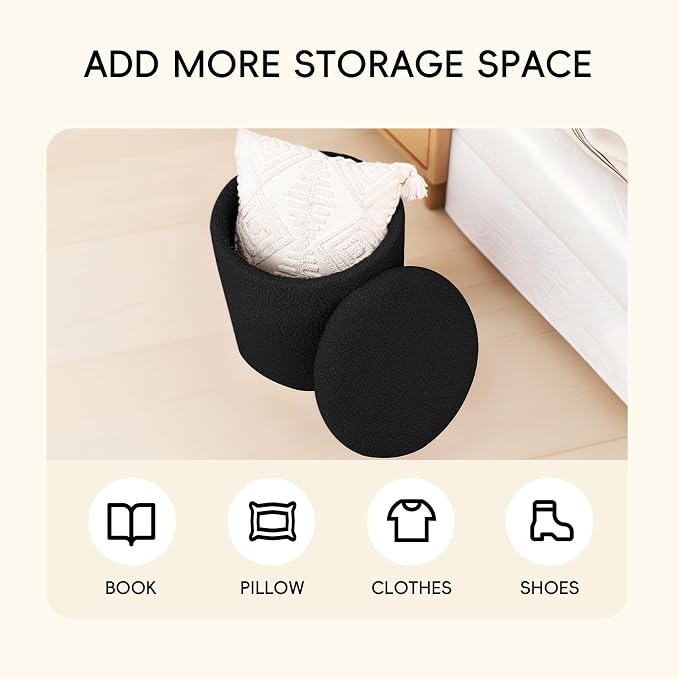 PINPLUS Ottoman with Stroage Round Boucle Ottoman and Tray Sherpa Removable - Image 5