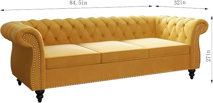 ORRD 2 Piece Living Room Set, Velvet Chesterfield Sofa Loveseat Couch - Image 7