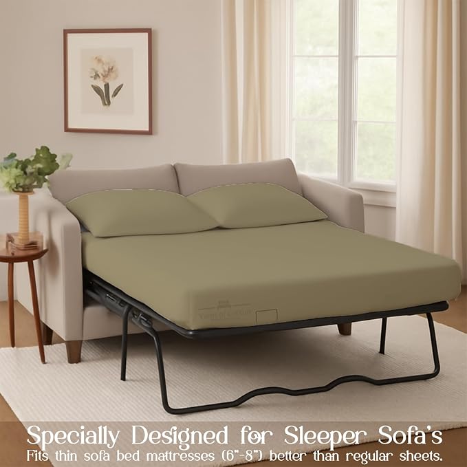 Sleeper Sofa Bed Sheet, 100% Cotton 400 Thread Count, 4 Piece Set, Deep Pocket - Image 3