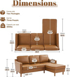 Kingfun 88" L-Shape Sofa, Faxu Leather Sectional Couch, Mid Century Modern - Image 2