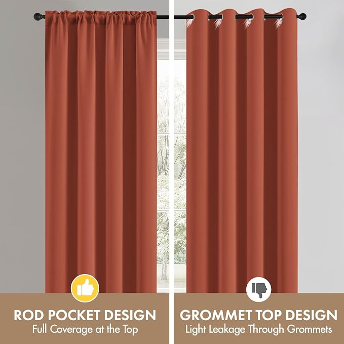 MIULEE Set of 4 Burnt Orange 45 Inch Short Blackout Kitchen Window Curtains | - Image 7