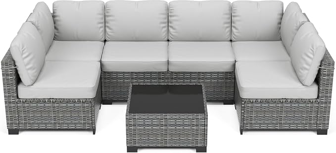GarveeLife 7 Pieces Patio Furniture Set, Rattan Sectional Patio Sofa Set by GarveeLife