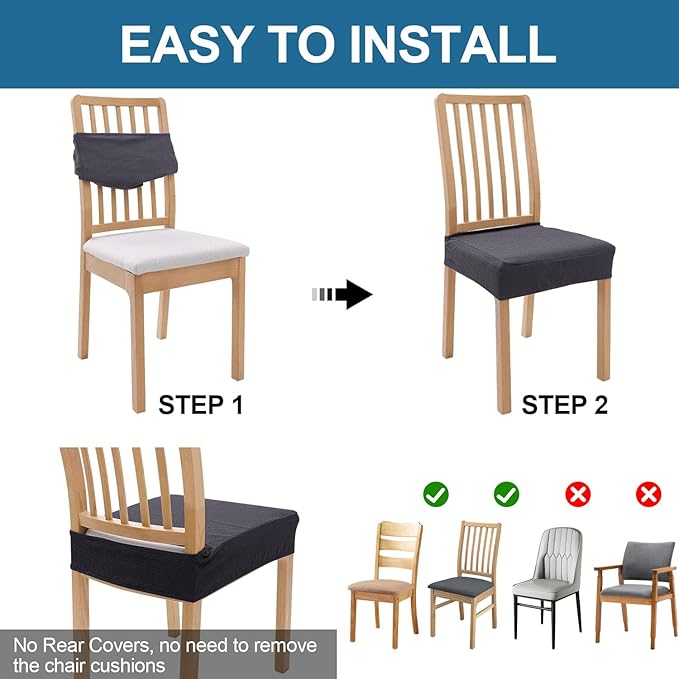 Smiry Waterproof Seat Covers for Dining Room Chairs Set of 6, Stretch Jacquard - Image 5