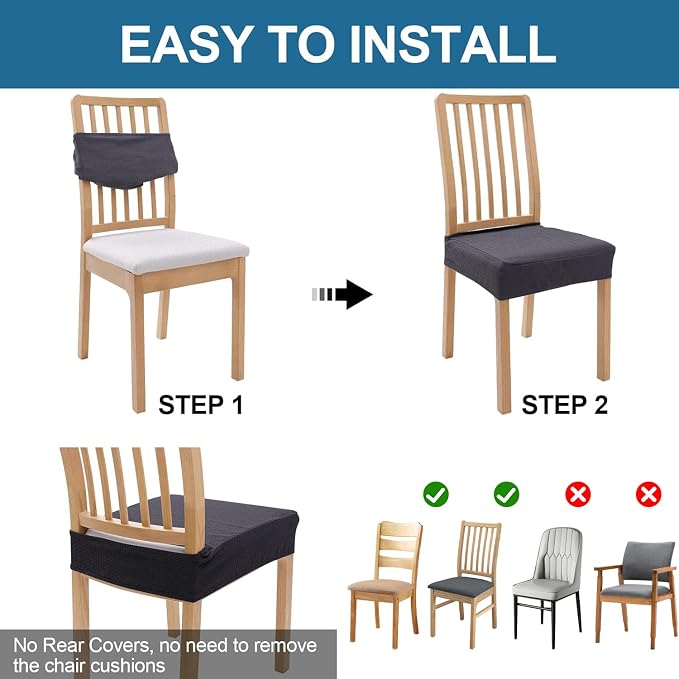 Smiry Waterproof Seat Covers for Dining Room Chairs Set of 2, Stretch Jacquard - Image 5