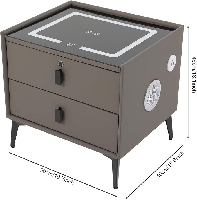 Smart Nightstand w/Fingerprint Lock Drawers, Smart Bedside Table w/USB Charging - Image 3