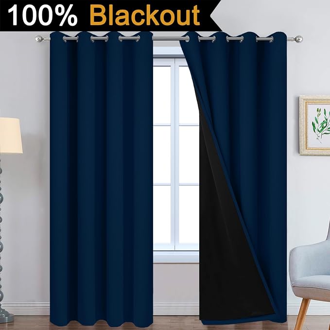 Yakamok Dark Blue 100% Blackout Curtains 96 Inches Long 52" Wide 2 Panels | - Image 3