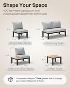 Aluminum Outdoor Patio Sofa Set, 2 Seats Modular Sectional Single Seat Sofa - Image 8