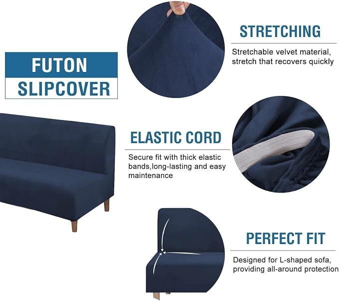H.VERSAILTEX Real Velvet Futon Cover Armless Sofa Covers Sofa Bed Covers - Image 2