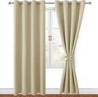 Blackout Curtains for Bedroom, Light Beige, 52 x 84 Inch, 2 Panels | Thermal by Hiasan