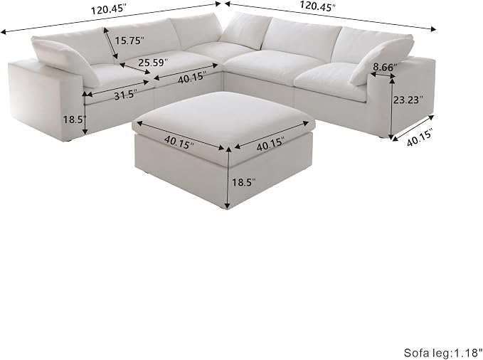 JACH V Shape Cloud Couches for Living Room, Modular Convertible Sectional Sofa - Image 2