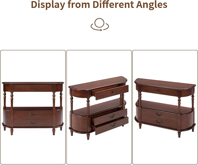 Solid Wood Retro Curved Console Table - Image 9