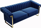 Mid-Century Modern Blue Velvet Sofa - Image 7
