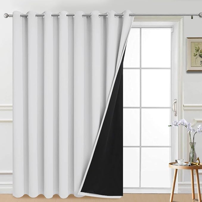 Yakamok Greyish White Blackout Patio Door Curtain Panels W100 x L84, 1 Panel | by Yakamok