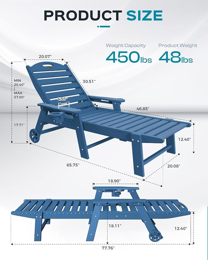 Ciokea Outdoor Chaise Lounge Chair Set of 2, Patio Lounge Chairs - Image 3