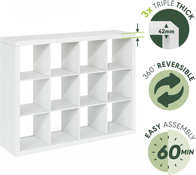 Furinno Cubicle Book Shelf, 12-Cube Bookshelf, Triple Thick Frame Cube Storage - Image 4