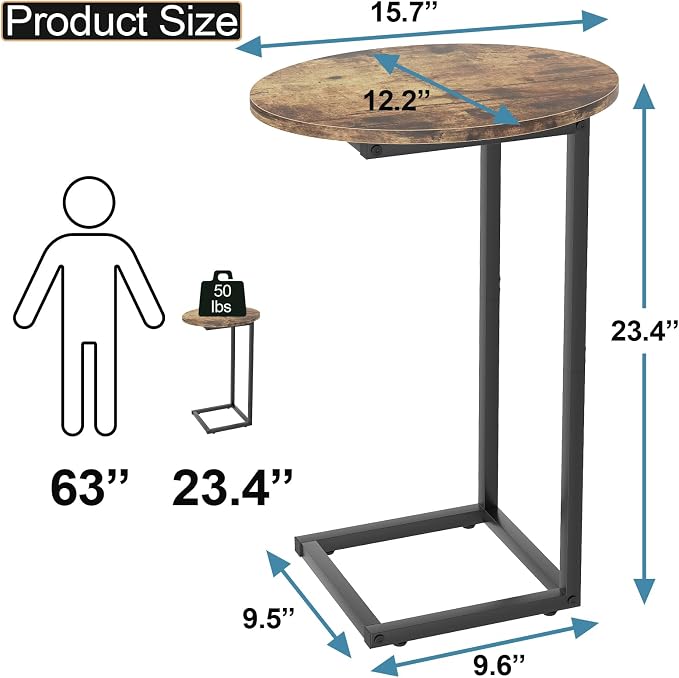 C Shaped End Table, Oval Couch Sofa Side Table - Image 2