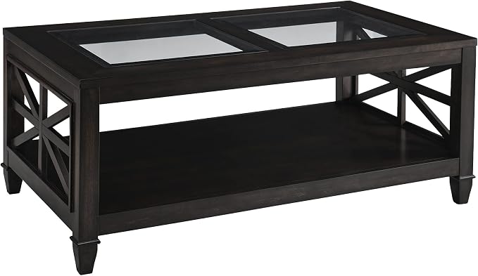 Solid Wood Coffee Table with Tempered Glass Top, 2-Tier 45.5" X 26" Farmhouse - Image 7