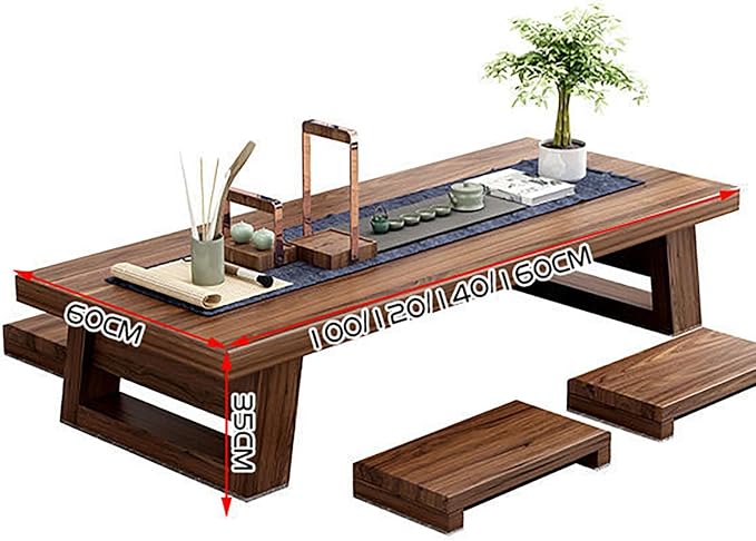 Solid Wood Japanese Style Tea Table, Low Long Coffee Table - Image 4
