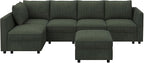 HONBAY Modular Sectional Sleeper Sofa Green Couch L Shaped Sectional Sofa - Image 8