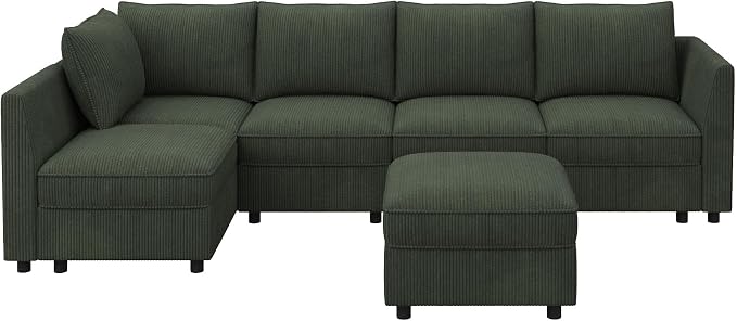 HONBAY Modular Sectional Sleeper Sofa Green Couch L Shaped Sectional Sofa - Image 8