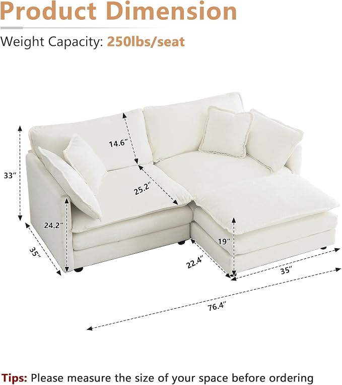 mikibama Modular Sectional Sofa, 76.4 Inch L Shaped Couch Set - Image 2