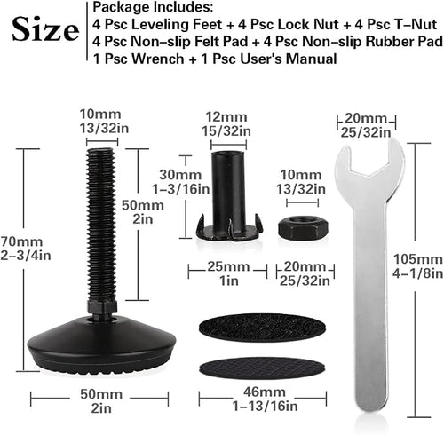4 Set M10 Swivel Adjustable Leveling Feet, Heavy Duty Height Adjuster Furniture - Image 2