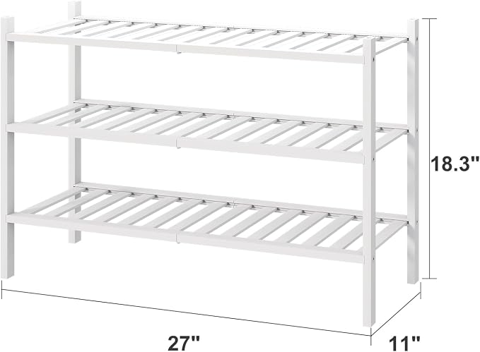 viewcare White Shoe Rack, 3-Tier Bamboo Wood Shoe Rack - Image 3