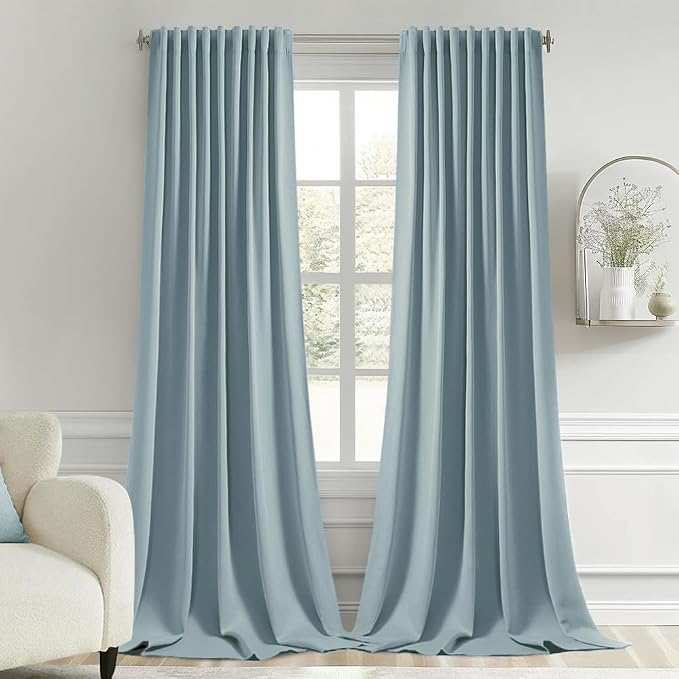 MIULEE Slate Blue Back Tab Blackout Curtains 52x108 Inch Long 2 Panels Set | by MIULEE