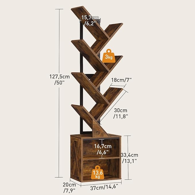 RALGEND Tree Bookshelf, 6 Tier Bookcase - Image 3