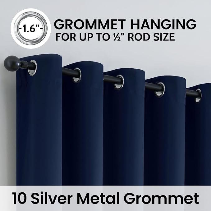 SimpleHome Navy Blue 100% Blackout Curtains Room Darkening Living Room 84 | - Image 6