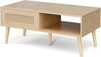 ZttRiee Wood Coffee Table with Storage, Boho Dining Table with Sliding Rattan - Image 7