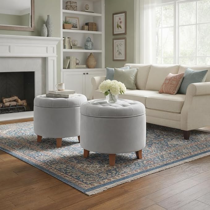 HomePop by Kinfine Fabric Upholstered Round Storage Ottoman - Image 2