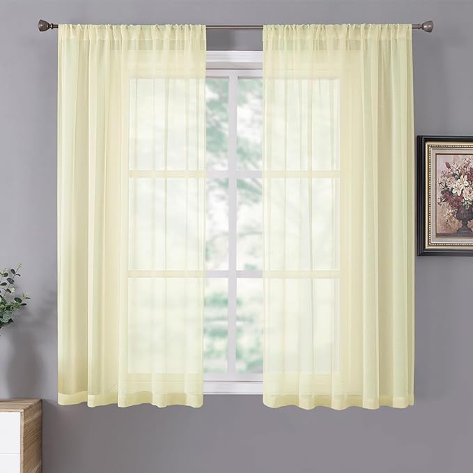 Tollpiz Short Sheer Curtains Linen Textured Living Room Curtain Sheers Light by Tollpiz