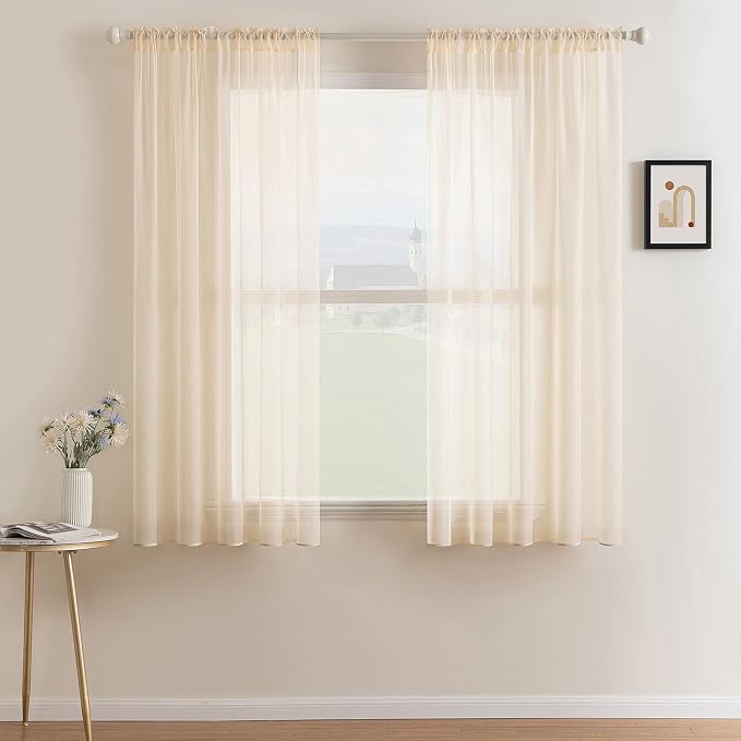 MIULEE Cream Beige Sheer Curtains 38 X 63 Inches, 2 Panels | Sheer Window by MIULEE