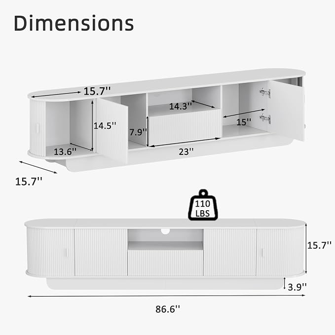 86.61'' Tambour TV Stand for 55-85 Inch, Modern Entertainment Center - Image 2