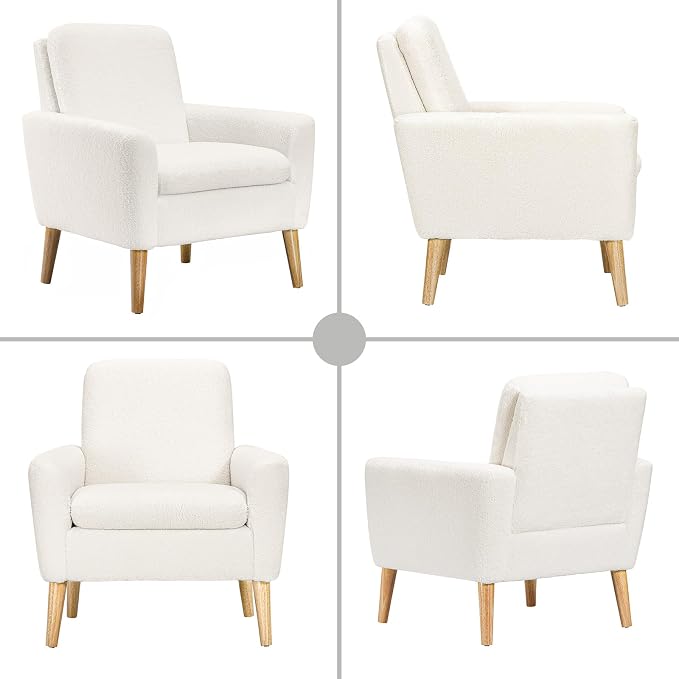 Sherpa Accent Chair, Modern White Teddy Fabric Upholstered Comfortable Armchair - Image 7