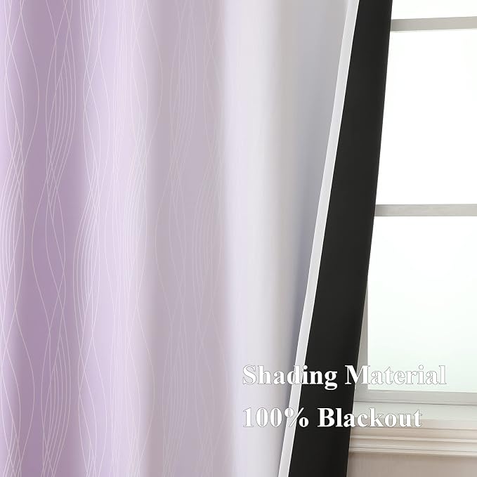 Lilac and Greyish White Ombre Blackout Curtains Living Room 90 Inches Long | - Image 5