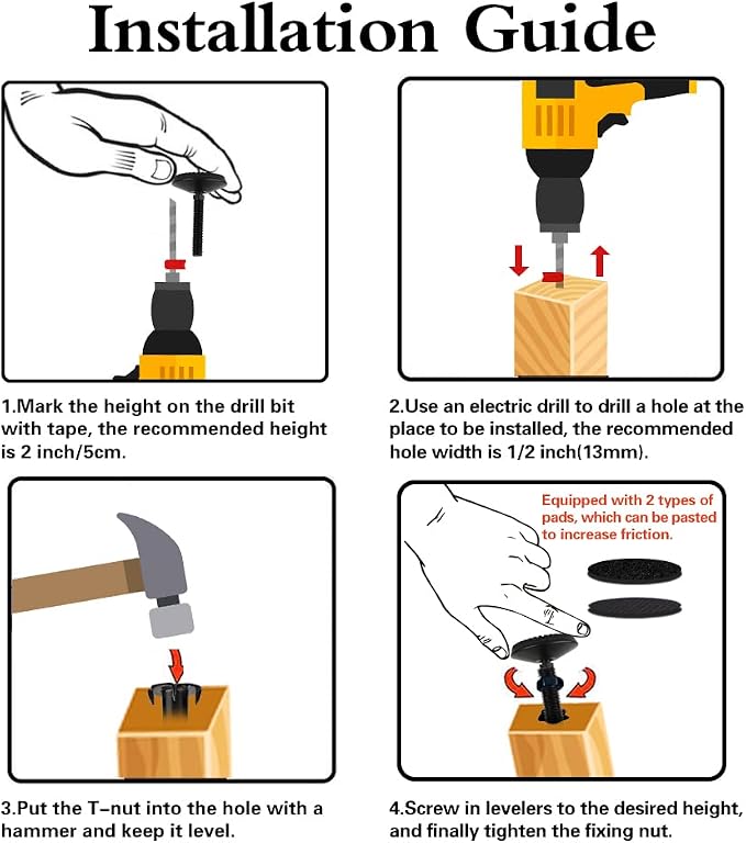 4 Set M10 Swivel Adjustable Leveling Feet, Heavy Duty Height Adjuster Furniture - Image 5