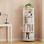 Muwuele Solid Wood Rotating Bookshelf on Wheels, 4 Tier, Round Revolving - Image 9