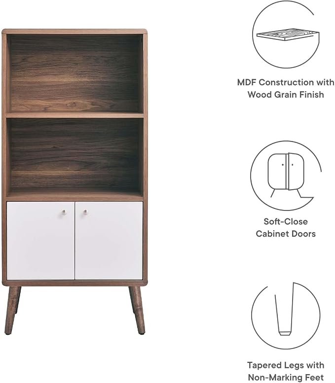 Modway EEI-6230-WAL-WHI Transmit Display Cabinet Bookshelf, Walnut White - Image 7