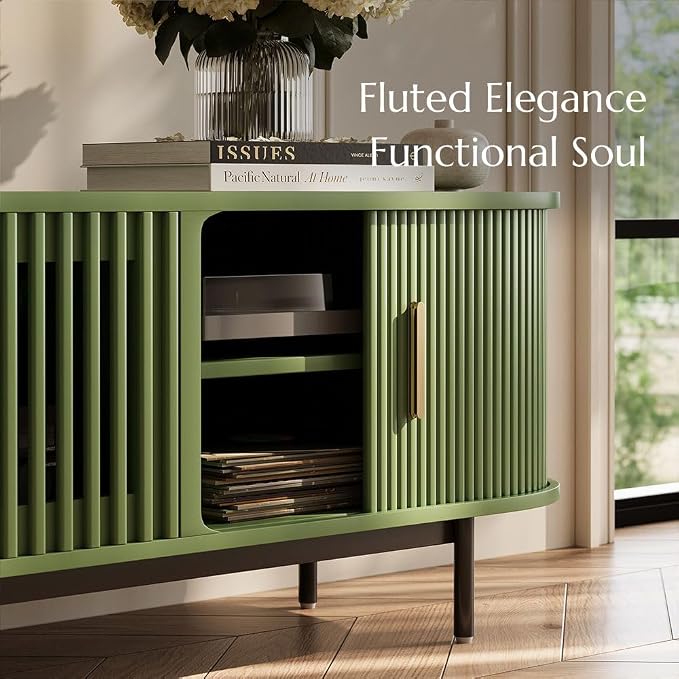 POVISON Fully-Assembled Modern Green TV Stand - Image 3