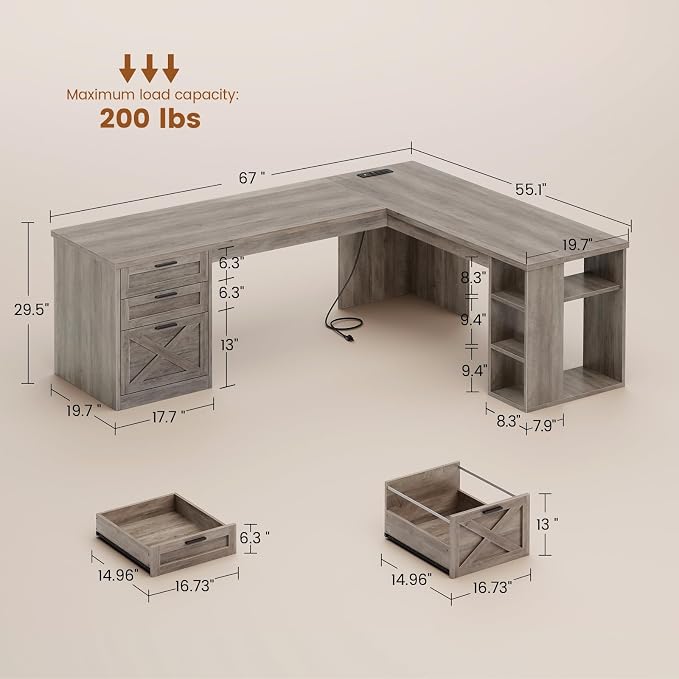 SEDETA Farmhouse 67" L Shaped Desk - Image 2