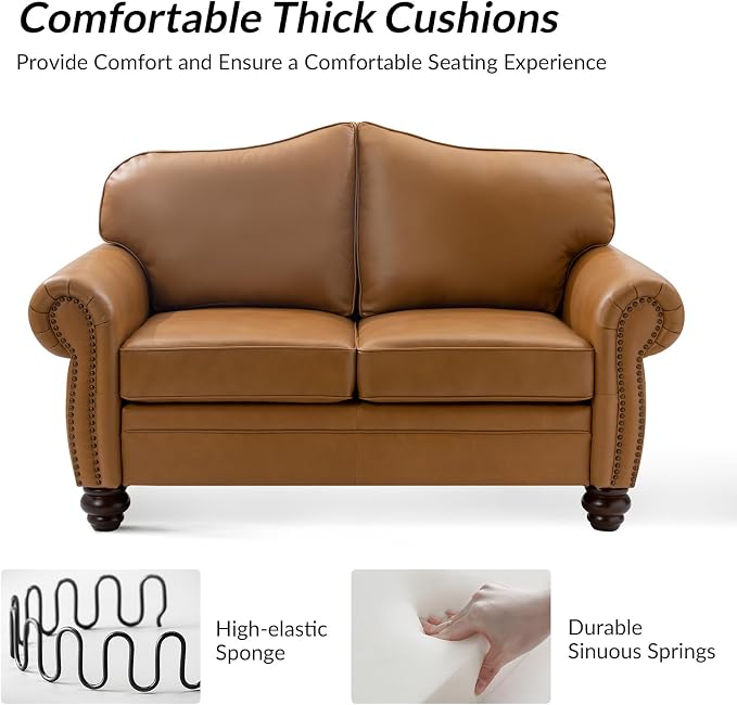 60" Wide Genuine Leather Chesterfield Loveseat, 2 Seat Leather Sofa - Image 4