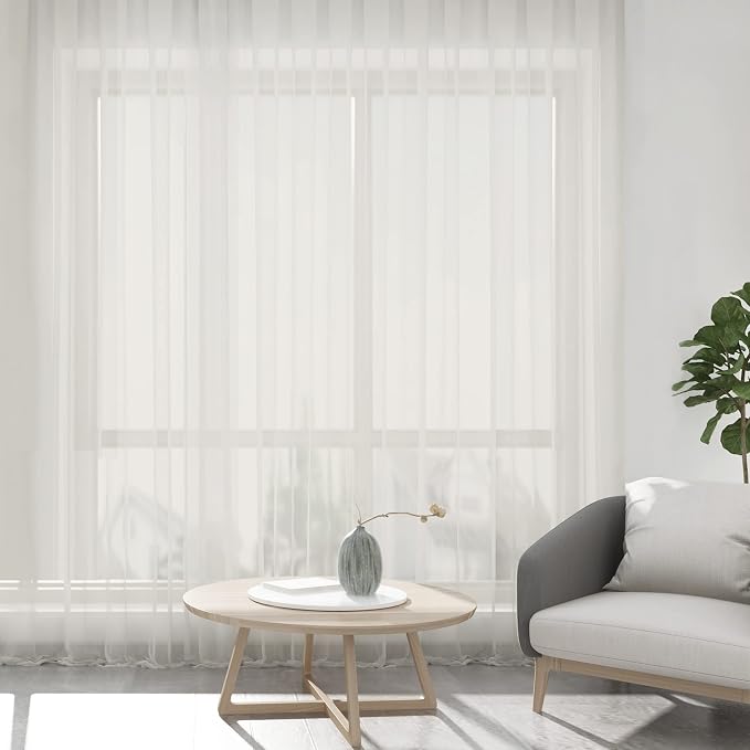 Chyhomenyc Extra Long Sheer Curtains 120 Inch, 2 Panels, Ivory | Light Filtering - Image 2