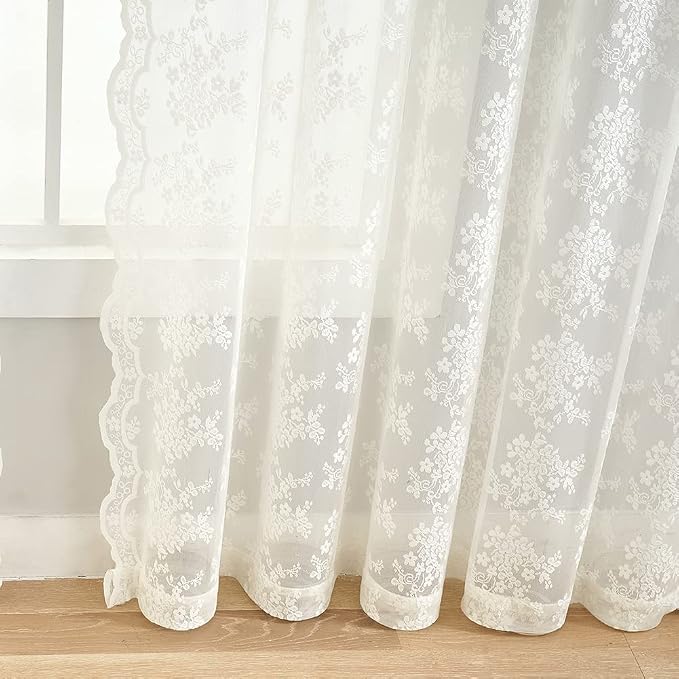 YJ YANJUN Vintage Lace Curtains 108 inches Long 2 Panels Set French Country - Image 4